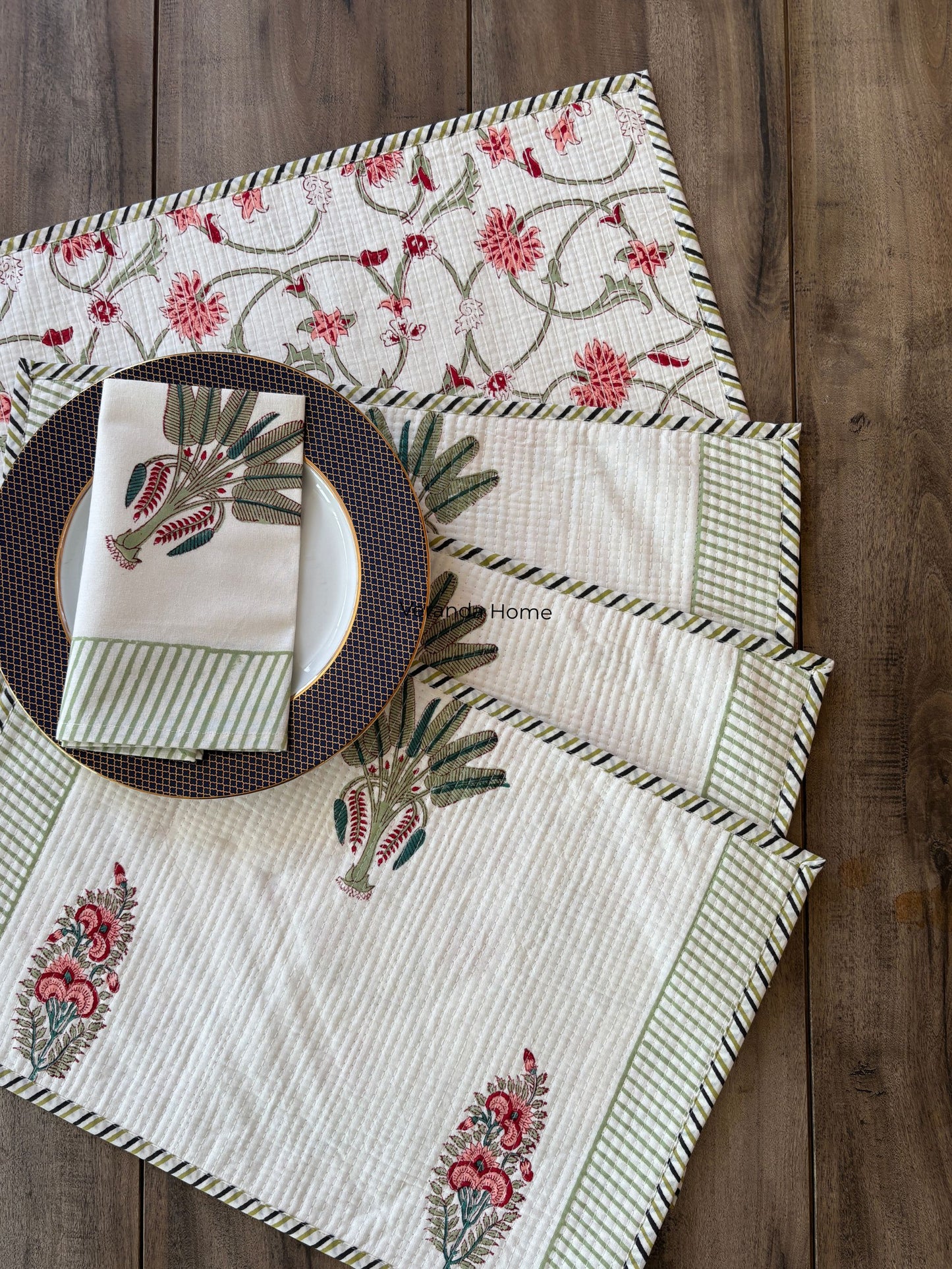 Pink Palmetto Quilted Placemat & Napkin Set