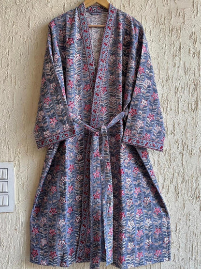 Purple Floral Block Print waffle Bathrobe