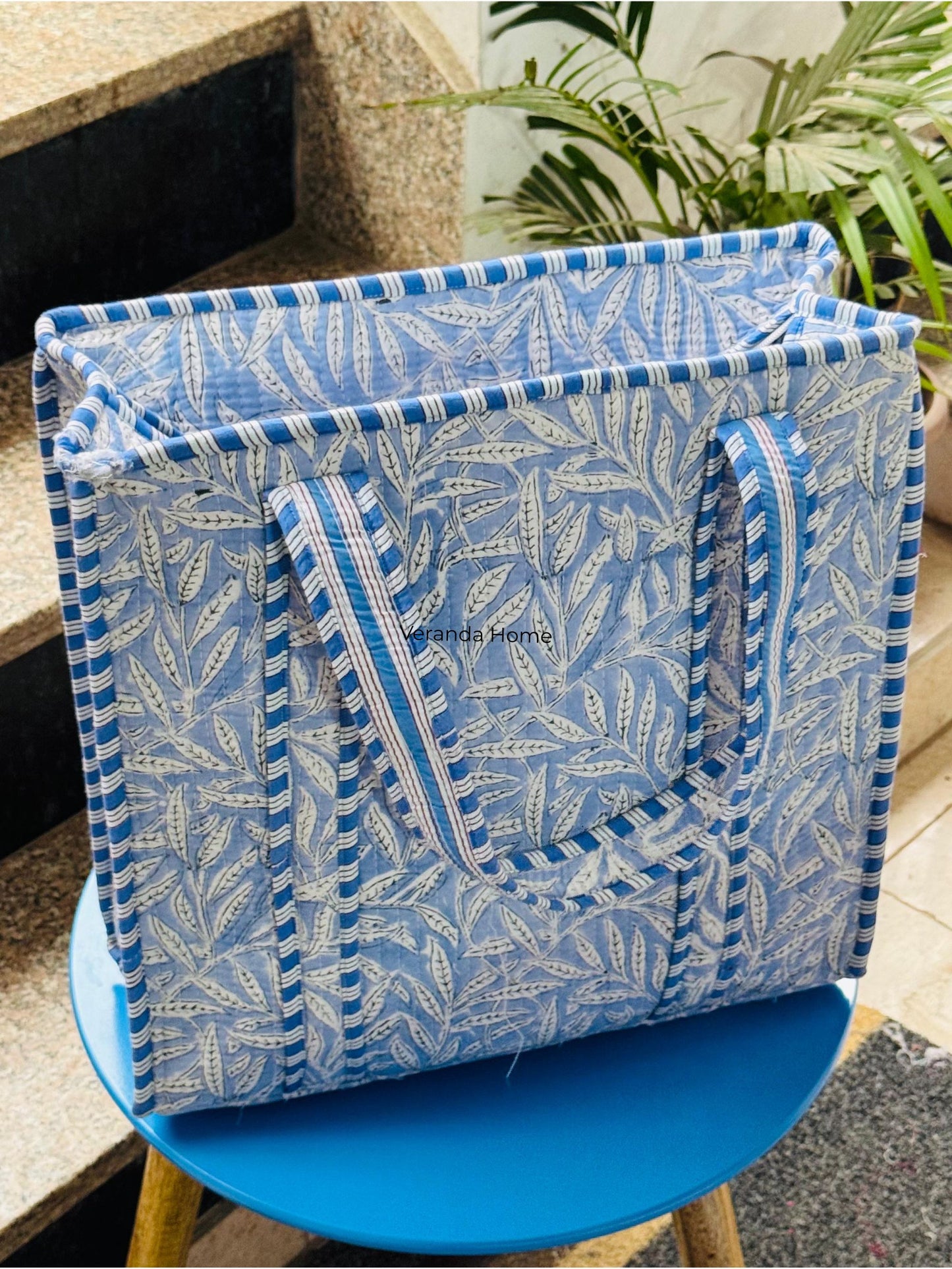 Blue Quilted Tote Bag