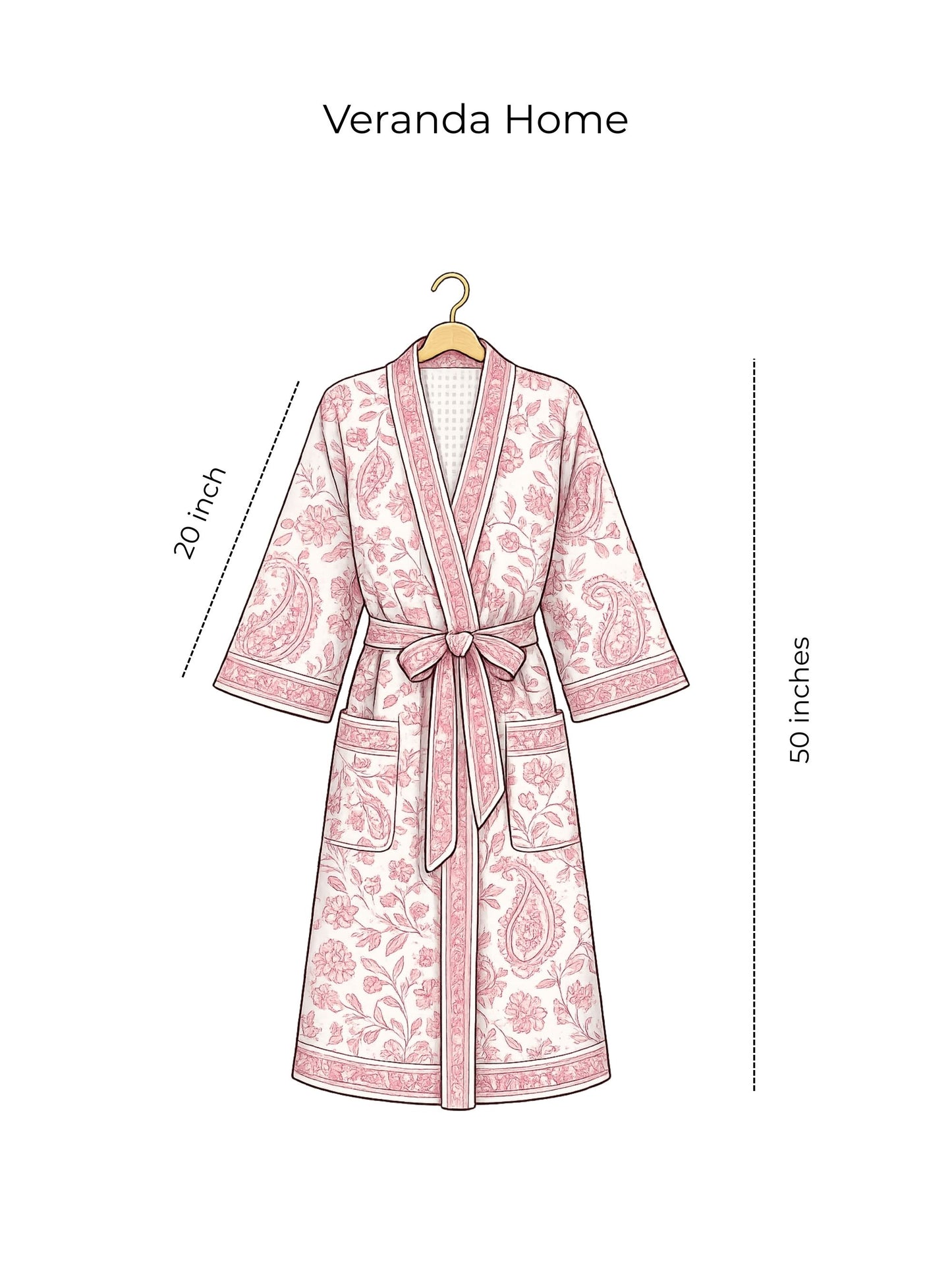 Palm Floral Block Print waffle Bathrobe