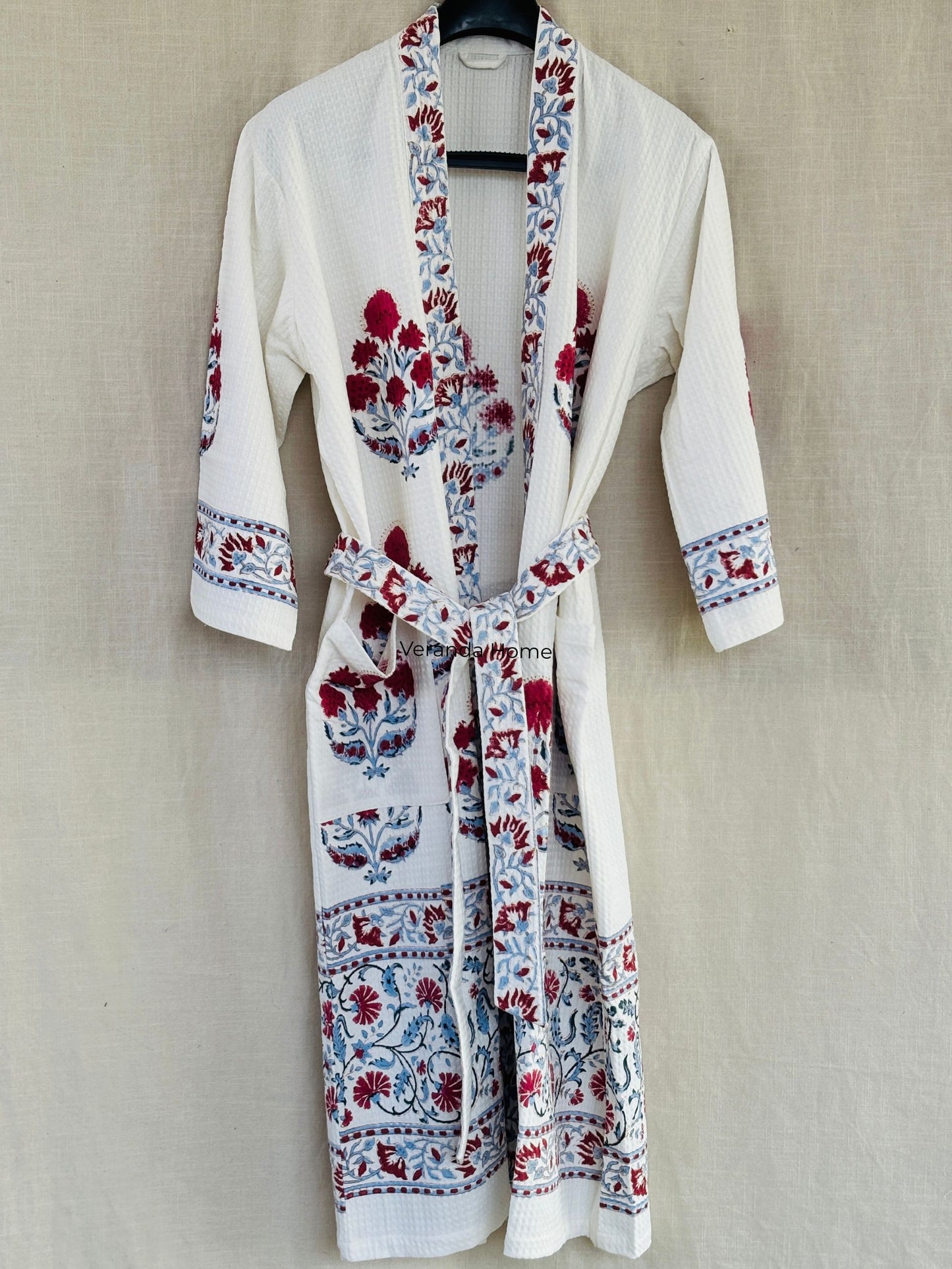 Palm Floral Block Print waffle Bathrobe