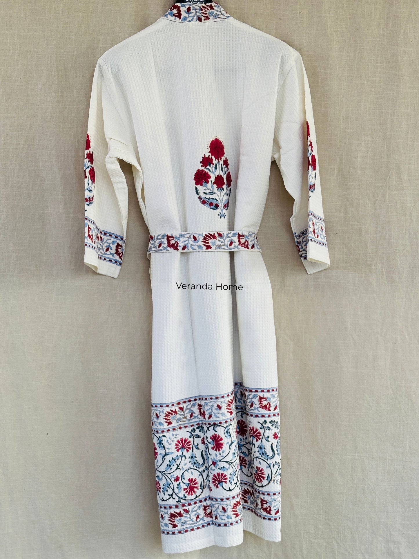 Palm Floral Block Print waffle Bathrobe