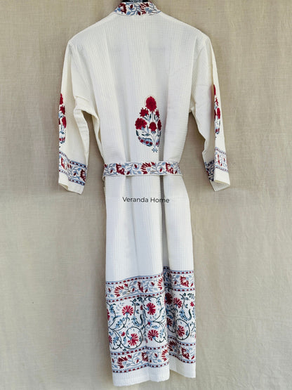 Palm Floral Block Print waffle Bathrobe
