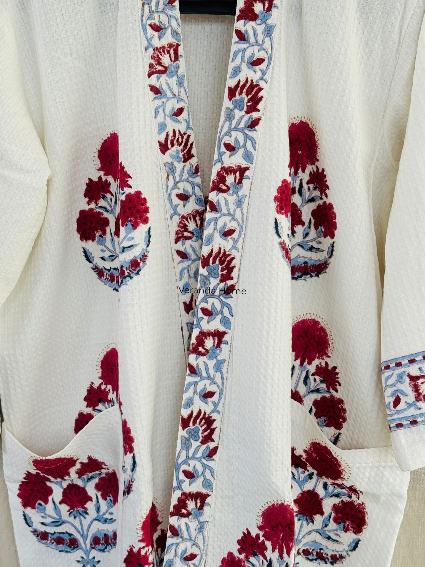 Palm Floral Block Print waffle Bathrobe