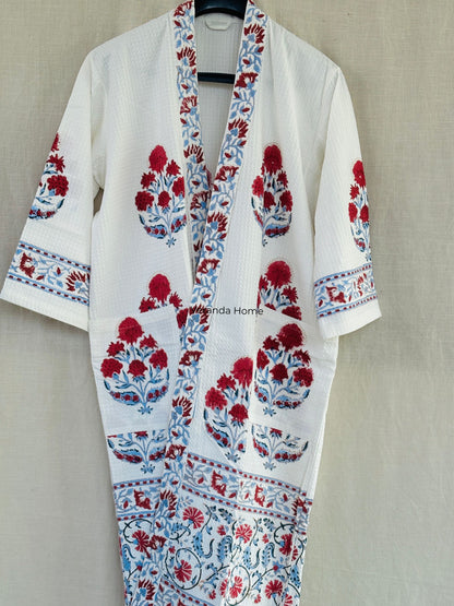 Palm Floral Block Print waffle Bathrobe