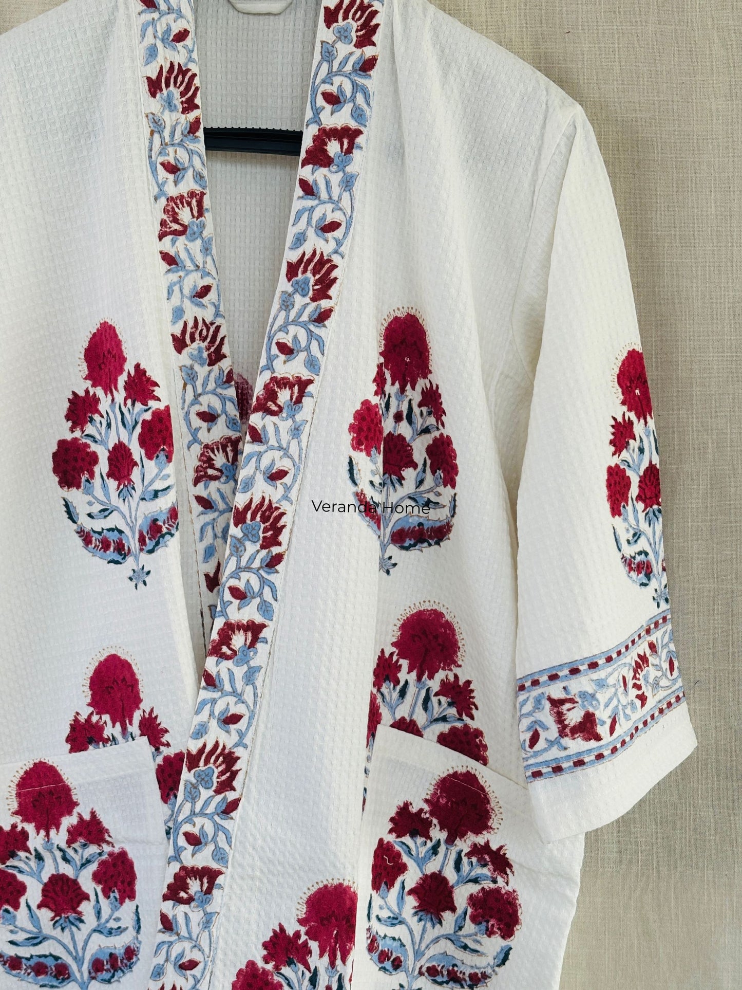 Palm Floral Block Print waffle Bathrobe
