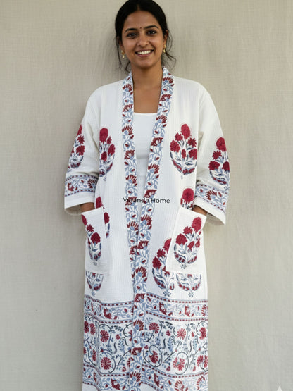 Palm Floral Block Print waffle Bathrobe