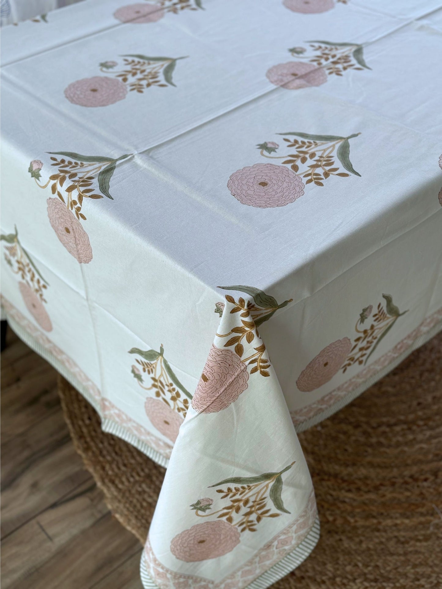 Pink Cotton Block Print Tablecloth