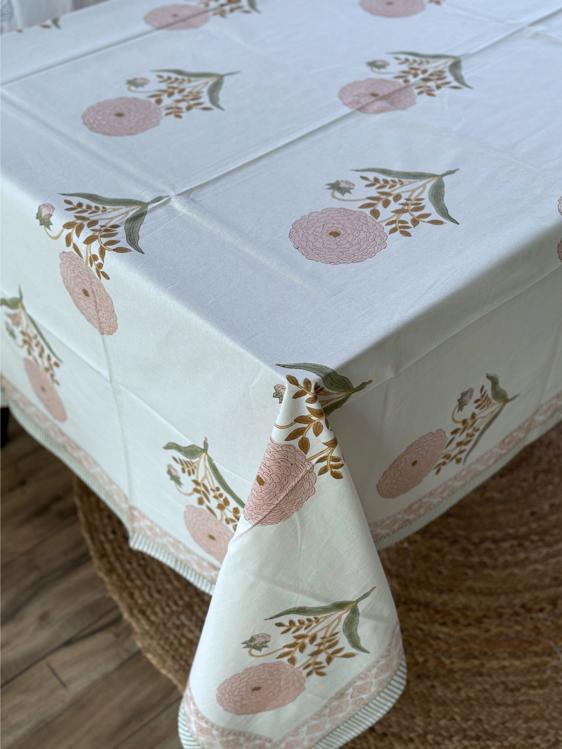 Pink Cotton Block Print Tablecloth