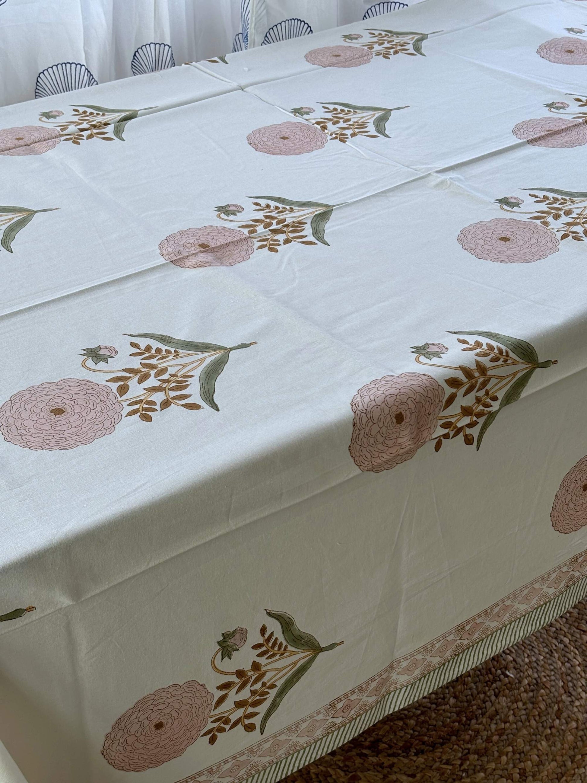 Pink Cotton Block Print Tablecloth