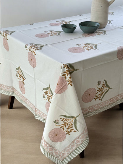 Pink Cotton Block Print Tablecloth