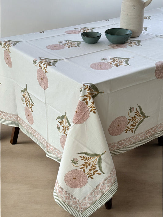 Pink Cotton Block Print Tablecloth