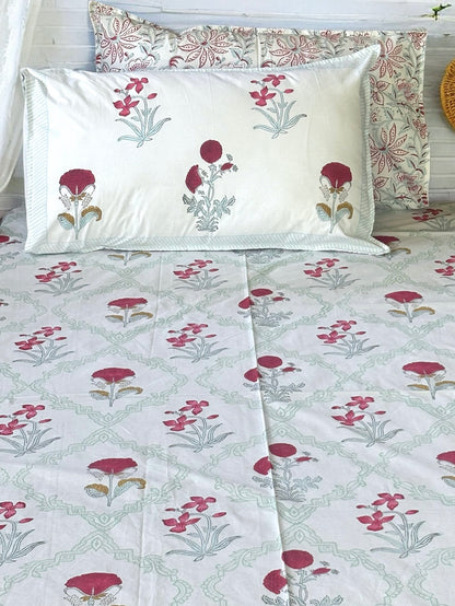 Tulip Garden Block Print Bedsheet