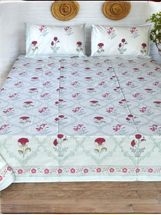 Tulip Garden Block Print Bedsheet