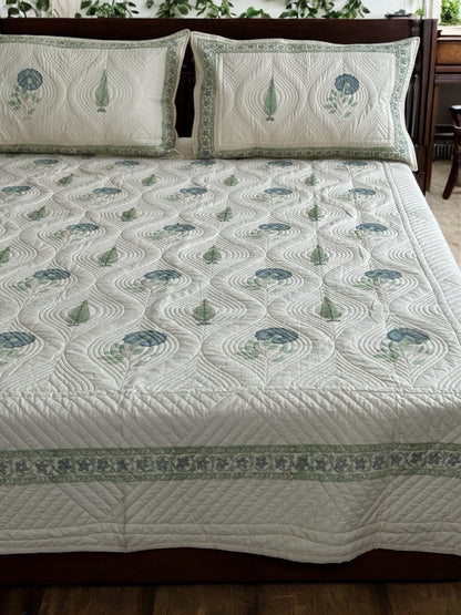 Monsoon Leaf Cotton Quilted Bedcover