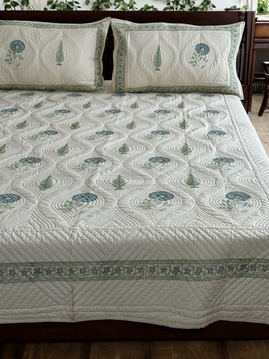 Monsoon Leaf Cotton Quilted Bedcover