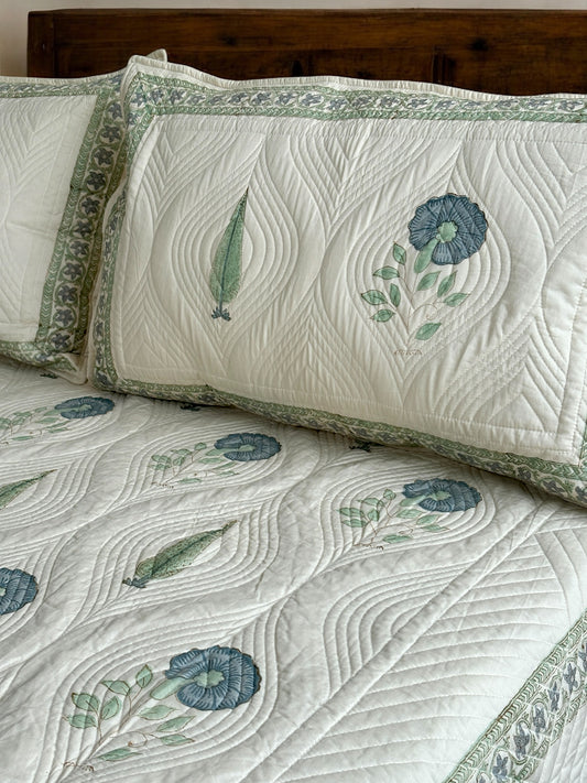 Monsoon Leaf Cotton Quilted Bedcover