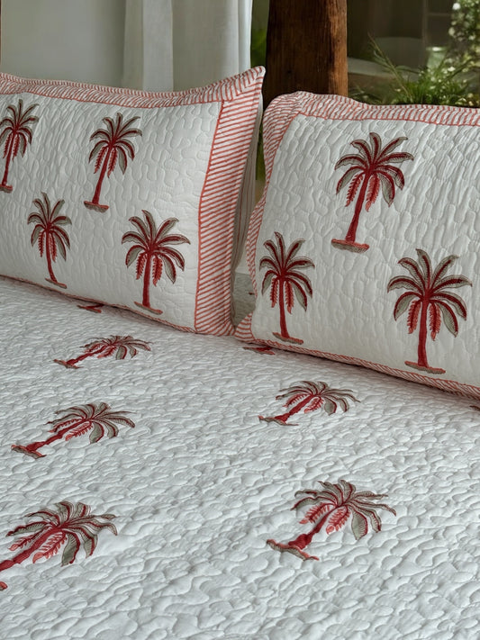 Palm Sunset Cotton Quilted Bedcover