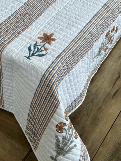 Amber Bloom Stripes Cotton Quilted Bedcover