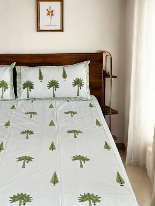 Palm Bloom Block Print Bedsheet