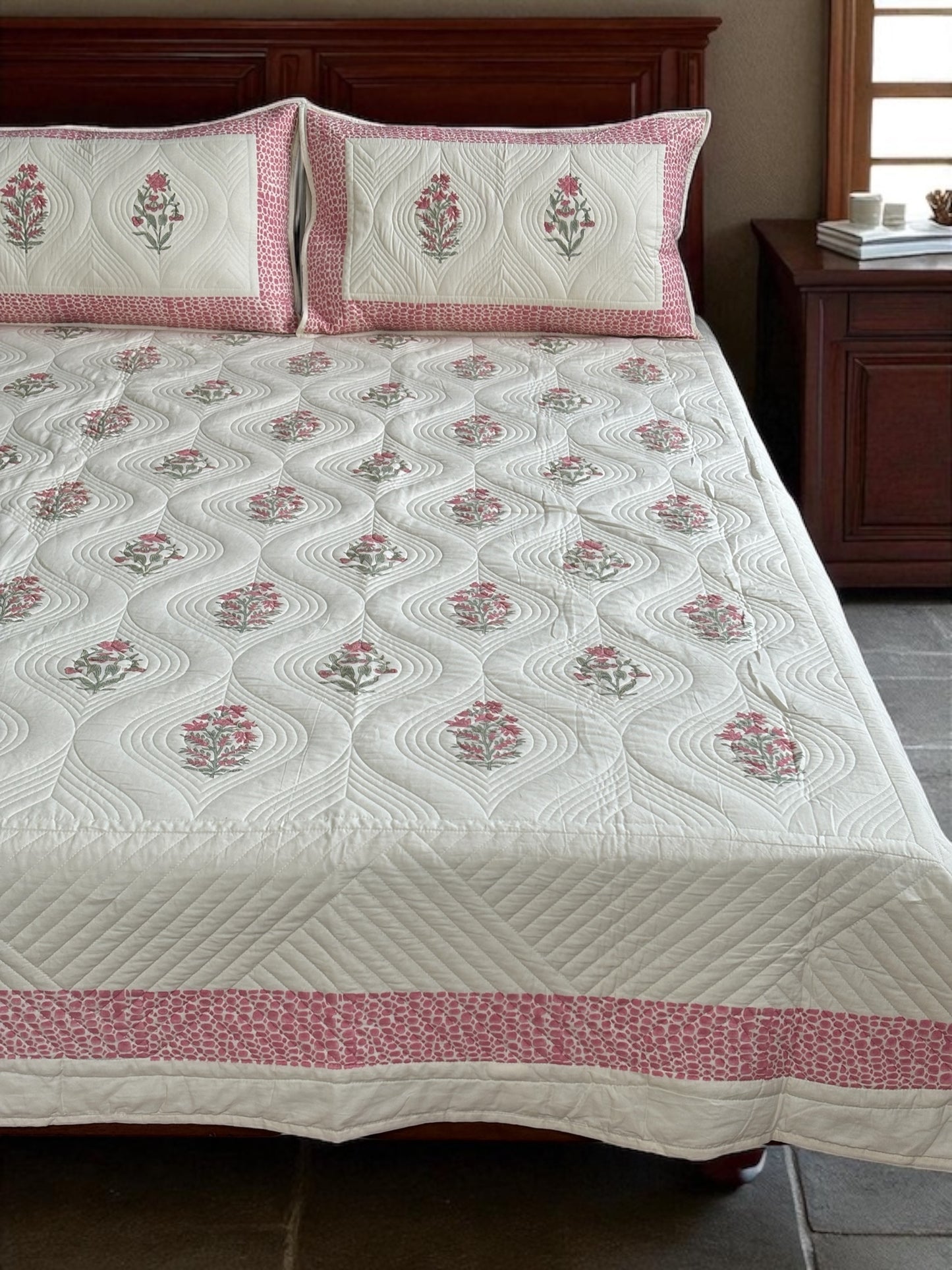 Rose Sandstone Cotton Quilted Bedcover