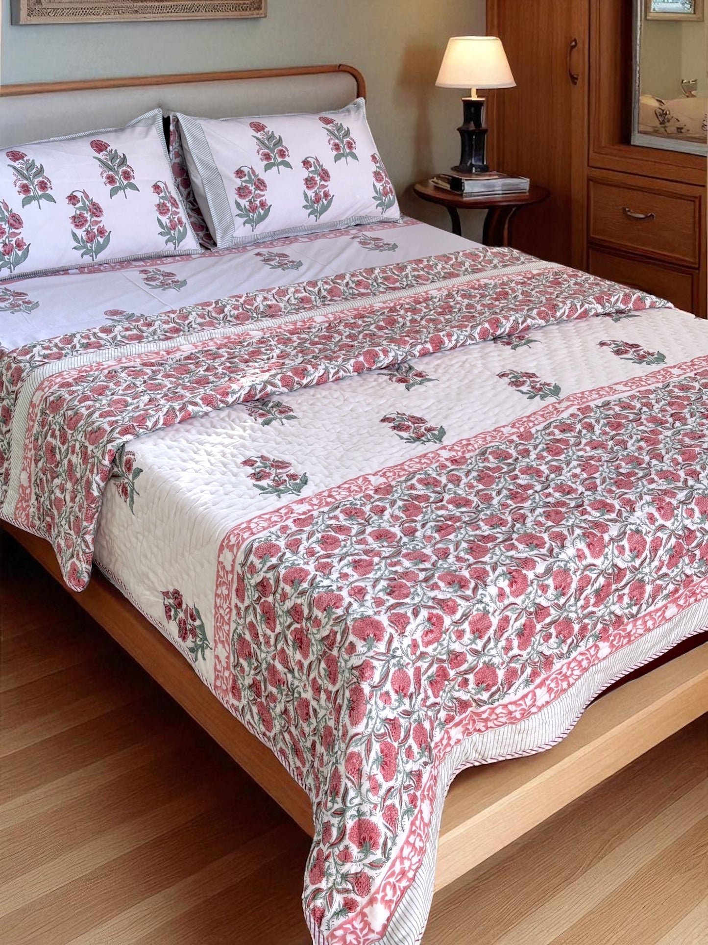 Rosa Block Printed Bedding Set