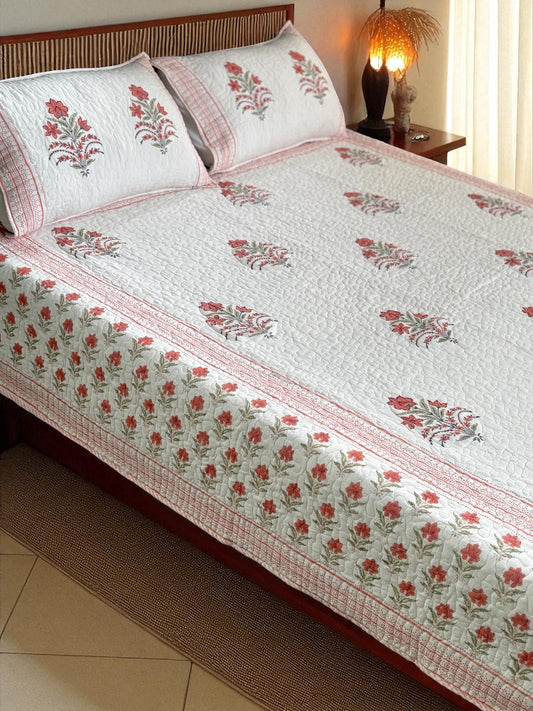 Orange Cotton Quilted Bedcover