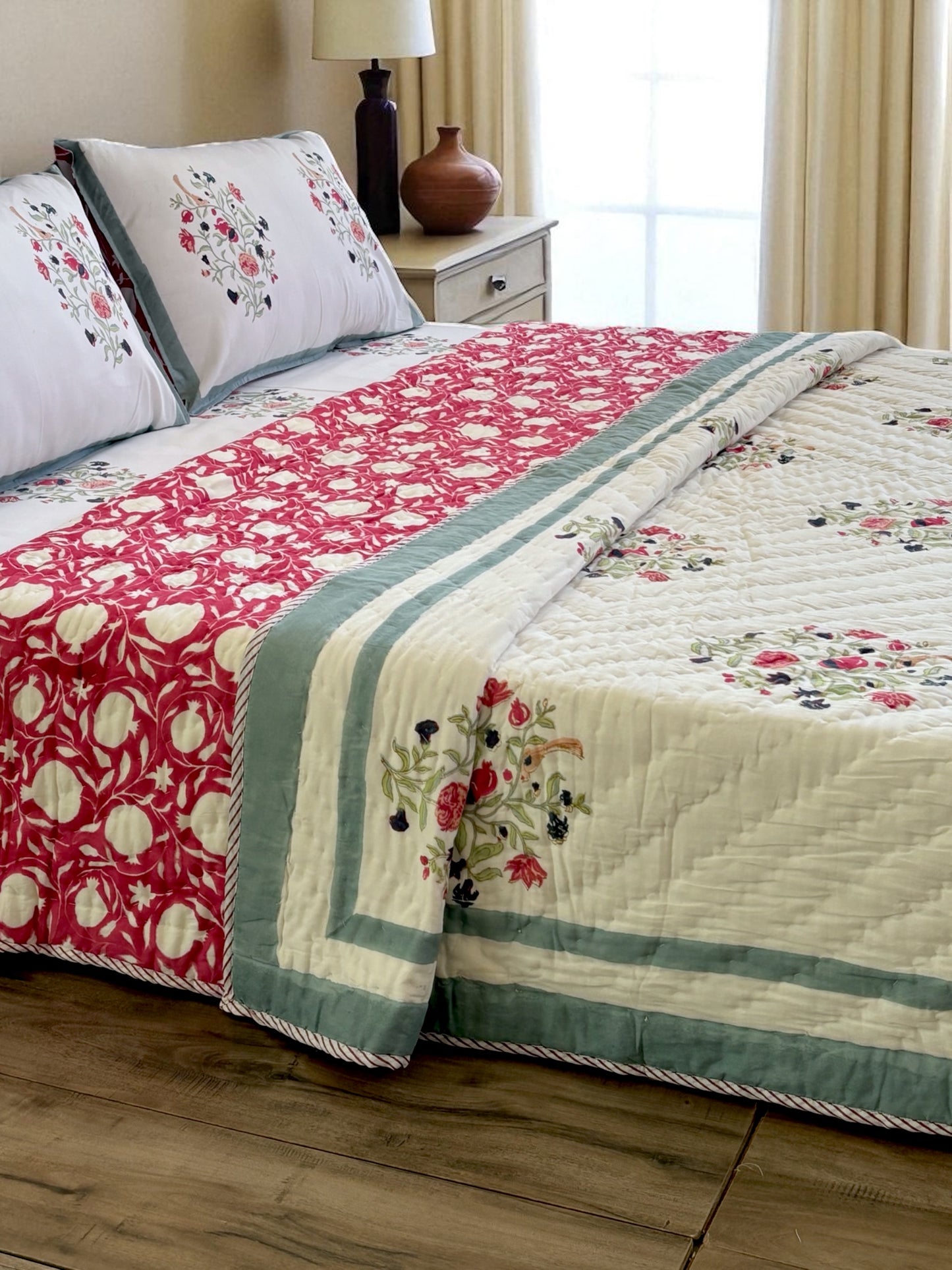 Bulbul Garden Block Printed Bedding Set