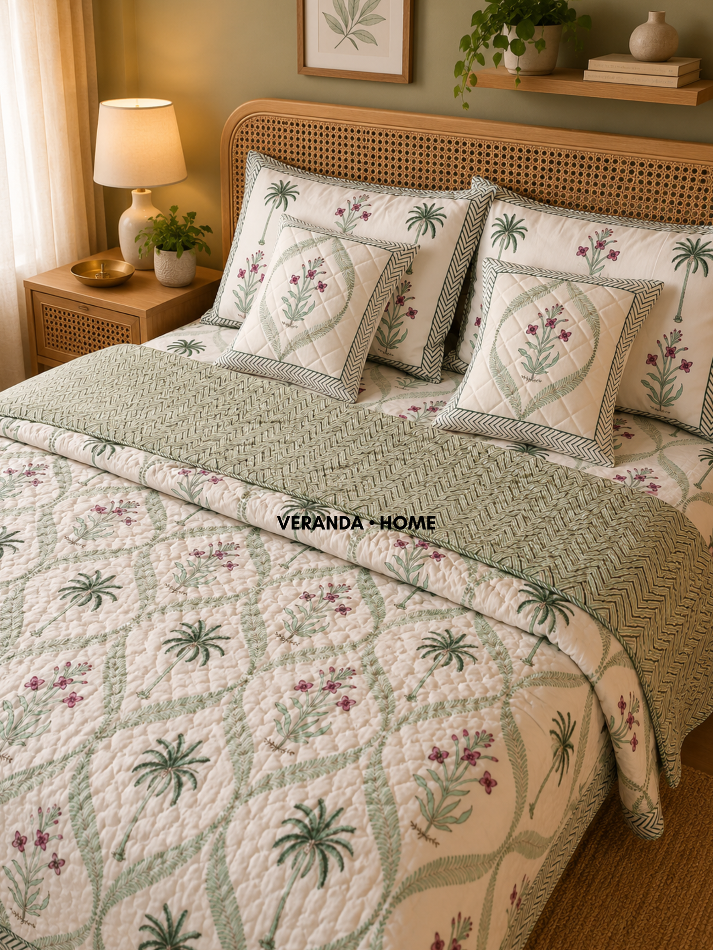 Sage Palm & Trellis Bloom Bedding Set