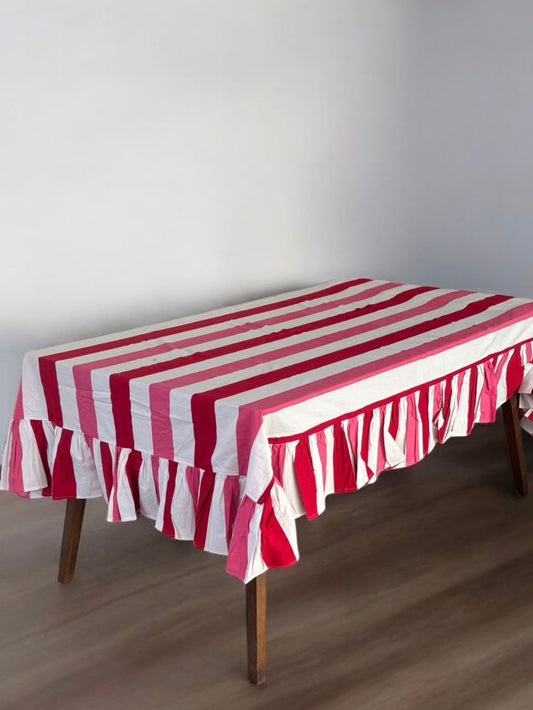 Striped Ruffled Tablecloth Red White Pink