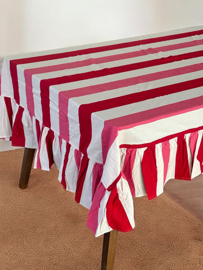 Striped Ruffled Tablecloth Red White Pink