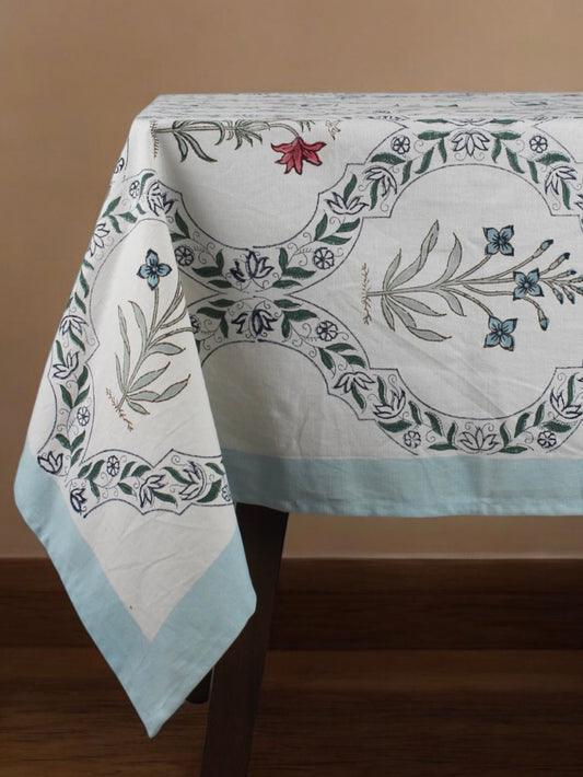 Red & Blue floral print table cover