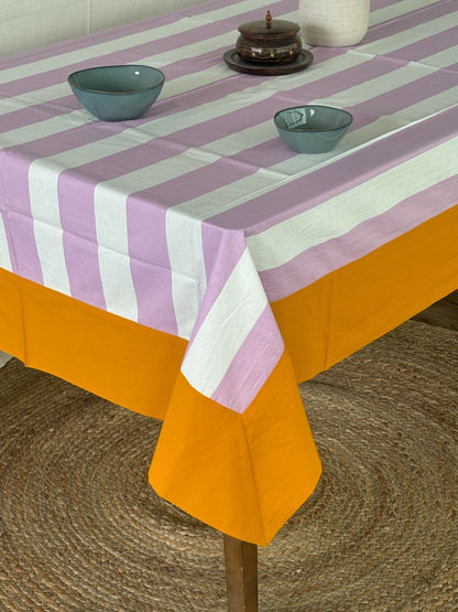 Striped Rectangular Tablecloth Peach & White Dining Table Cover for Home Decor