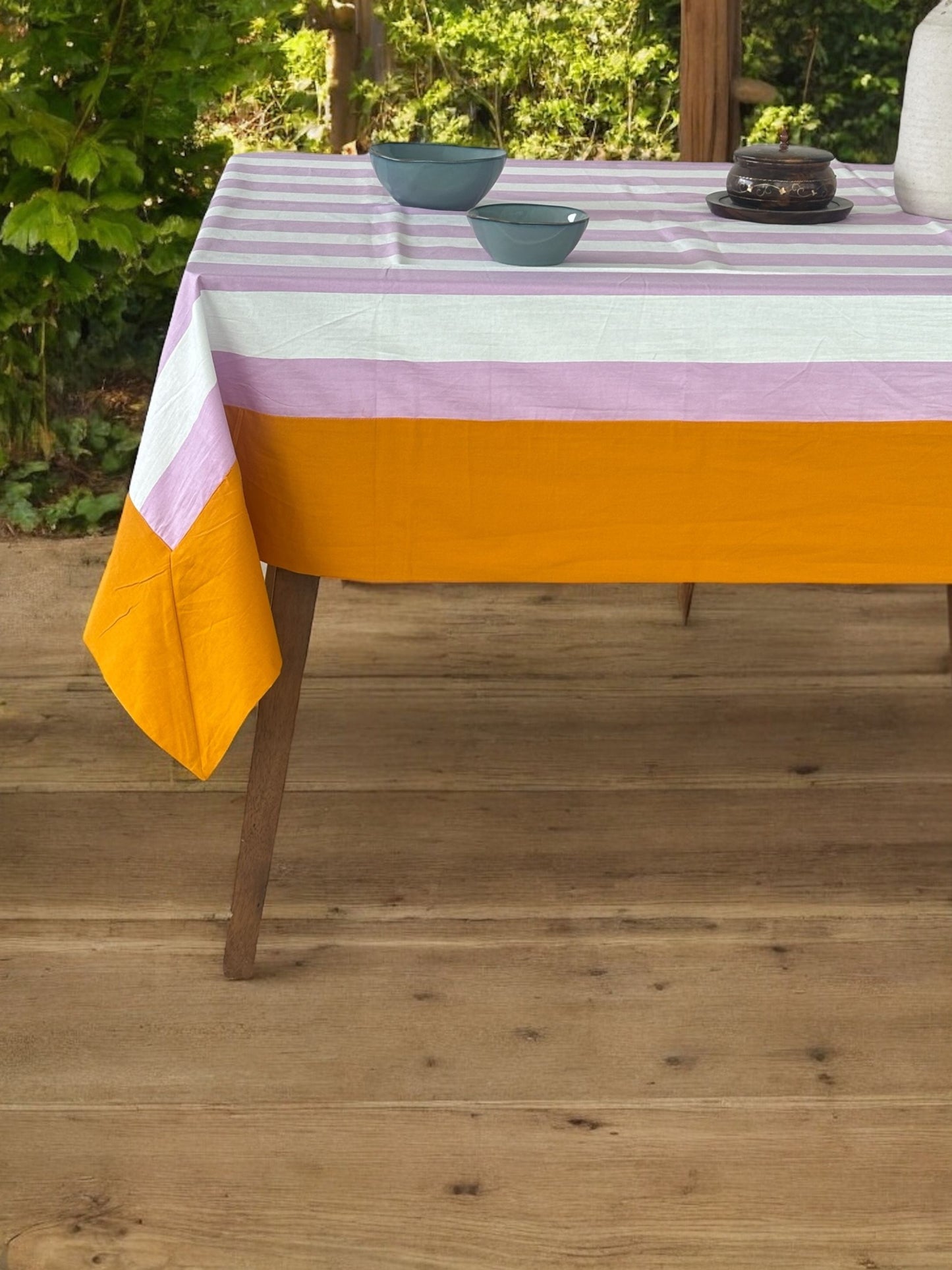Striped Rectangular Tablecloth Peach & White Dining Table Cover for Home Decor