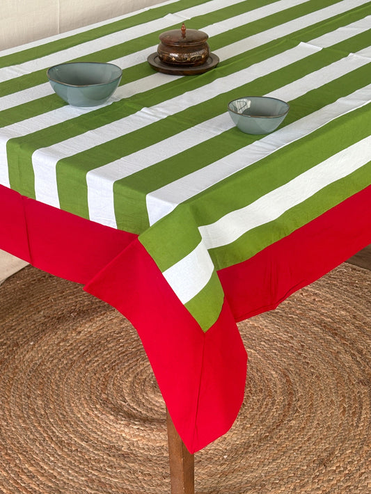 Striped Rectangular Tablecloth Green & White Dining Table Cover for Home Decor