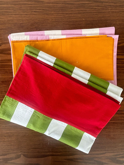 Striped Rectangular Tablecloth Green & White Dining Table Cover for Home Decor