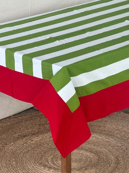 Striped Rectangular Tablecloth Green & White Dining Table Cover for Home Decor