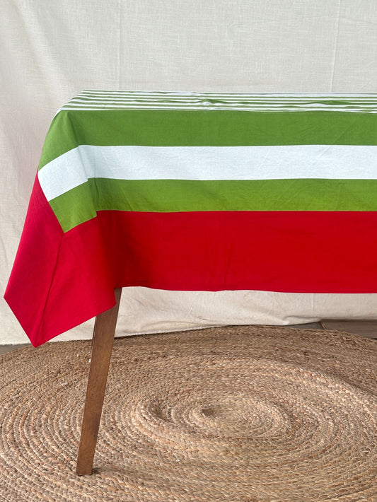 Striped Rectangular Tablecloth Green & White Dining Table Cover for Home Decor