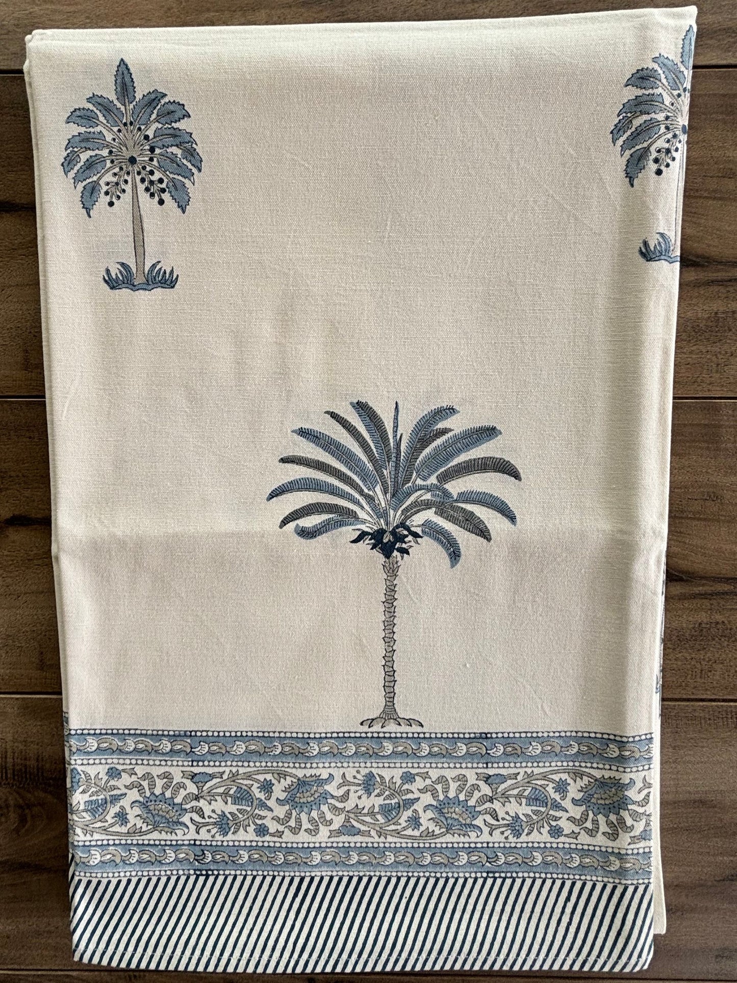 Indian Block Print Tablecloth, Blue & White Cotton Floral Dining Table Cove