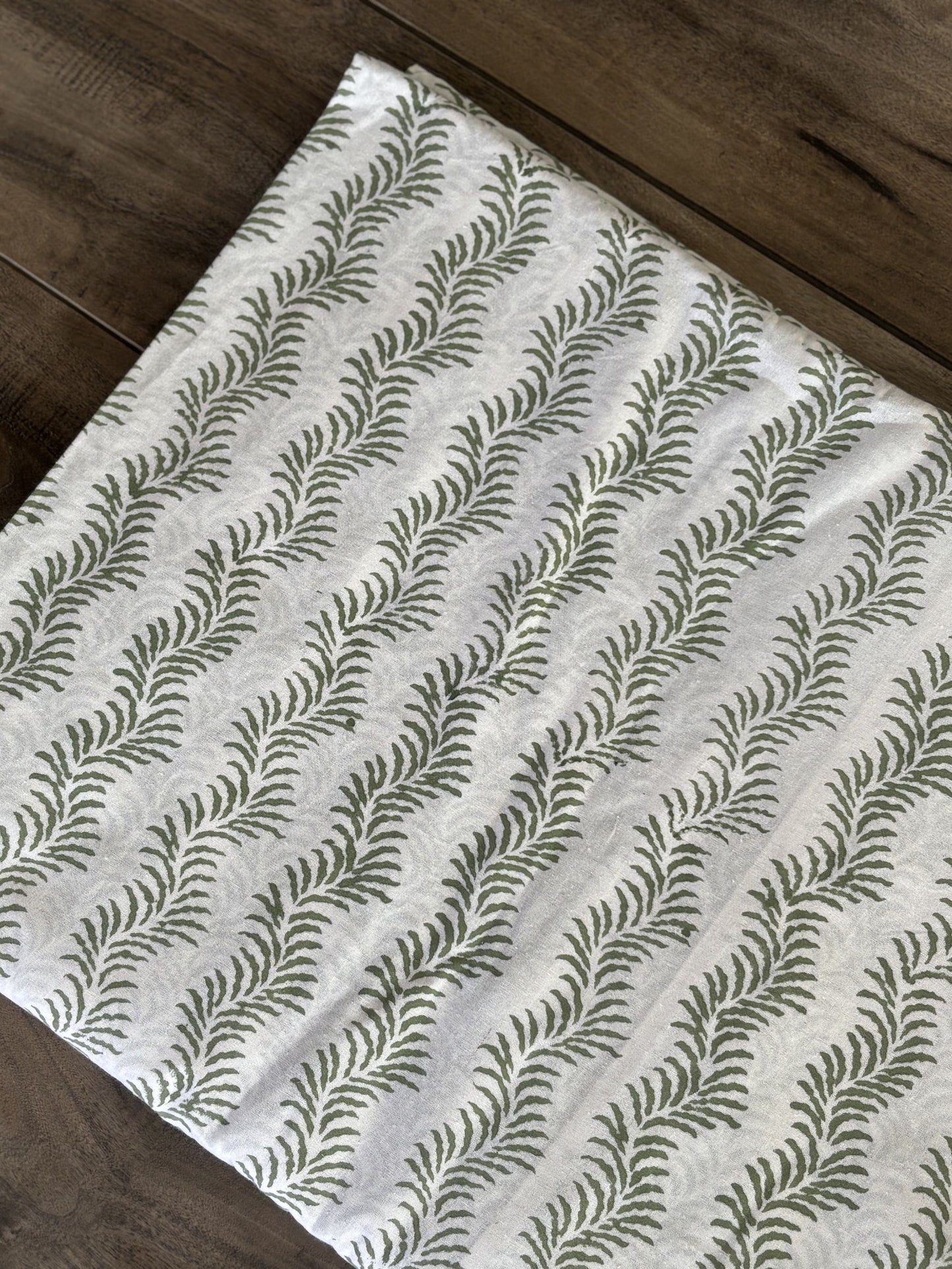 Cotton Block Print Tablecloth, Green, Handmade Vintage Tablecloth, Floral French Table Cover
