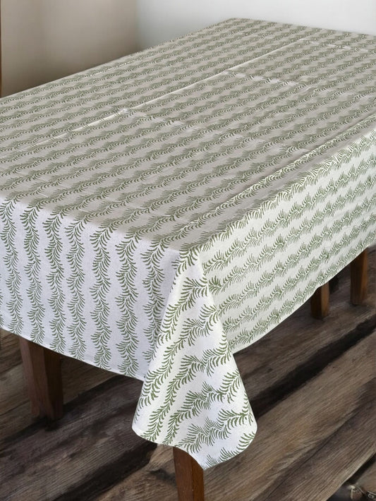 Cotton Block Print Tablecloth, Green, Handmade Vintage Tablecloth, Floral French Table Cover