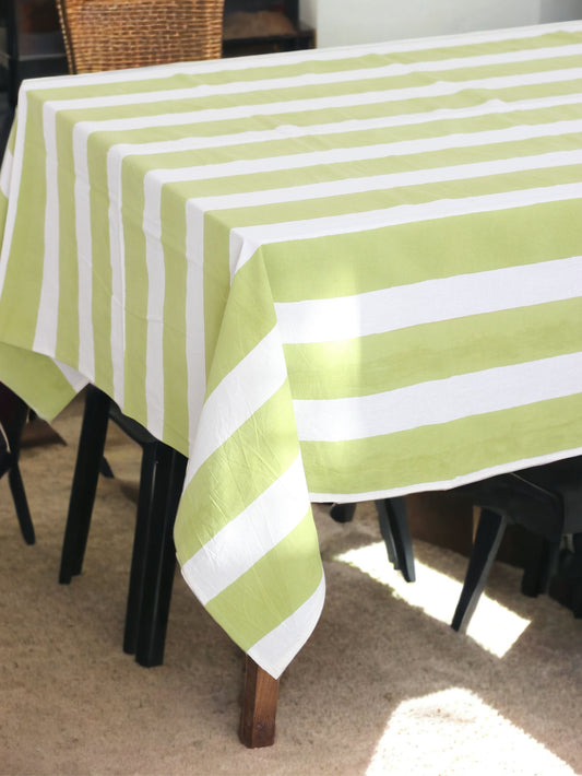 Green Striped Table cloth hand block printed cotton table cloth, handmade table cloth