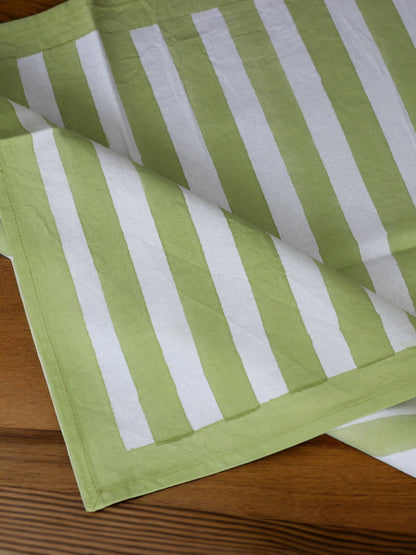 Green Striped Table cloth hand block printed cotton table cloth, handmade table cloth