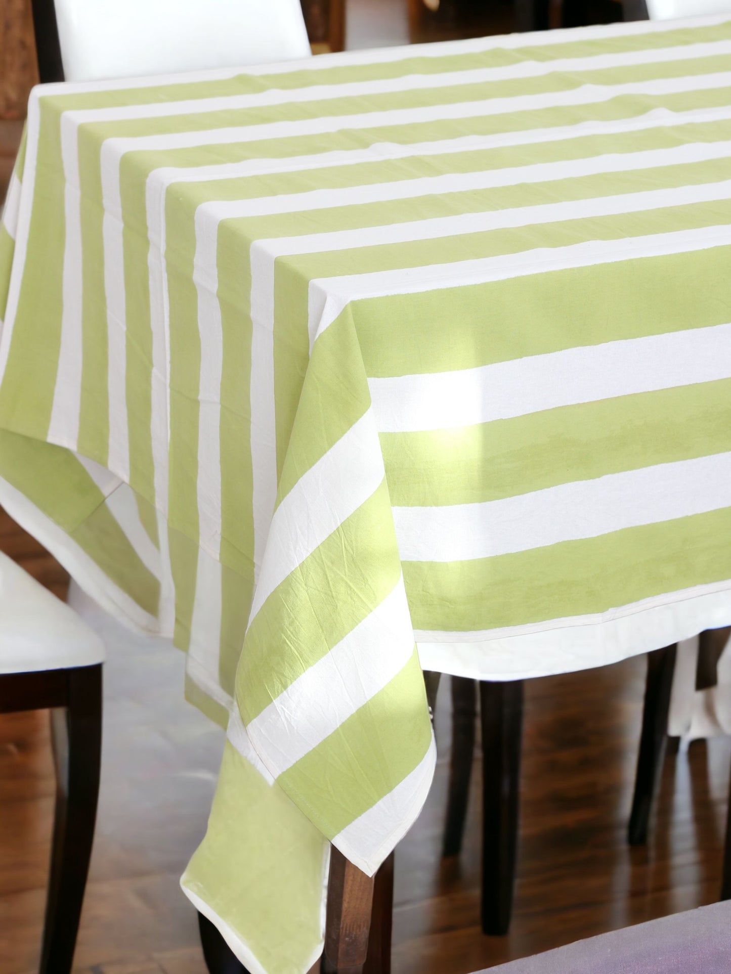 Green Striped Table cloth hand block printed cotton table cloth, handmade table cloth