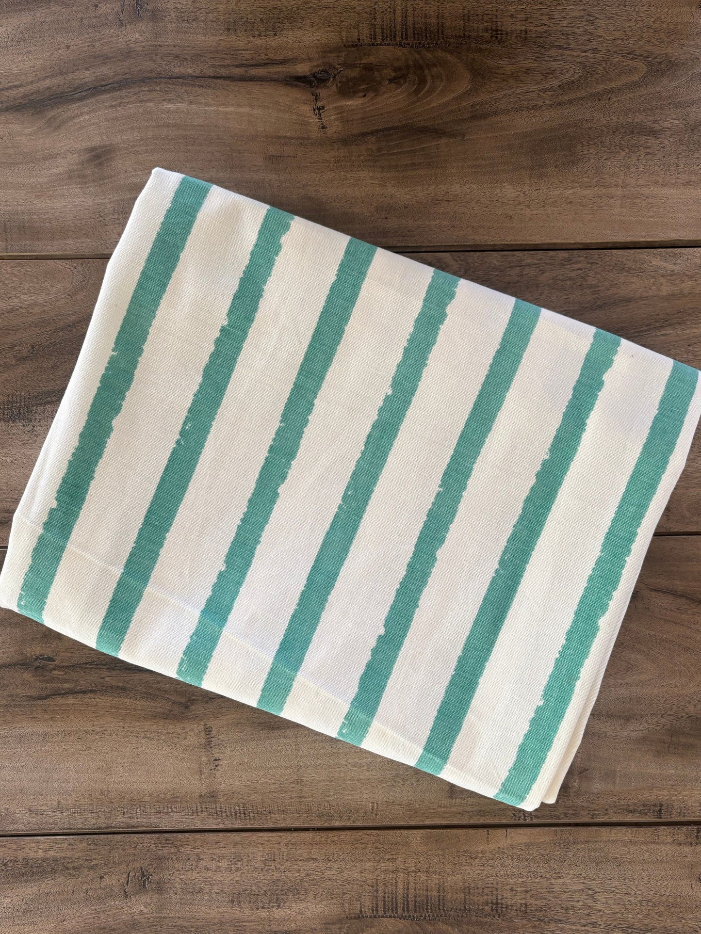 Striped Cotton Tablecloth, Green and White Pattern, Rectangular Dining Table Cover