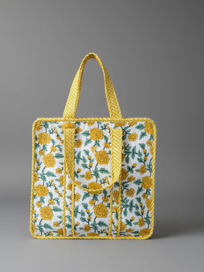 Golden Bloom Quilted Tote Bag