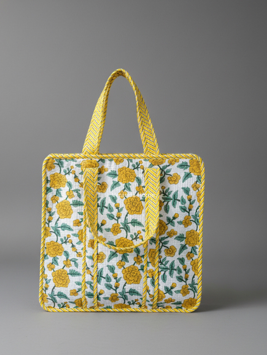 Golden Bloom Quilted Tote Bag