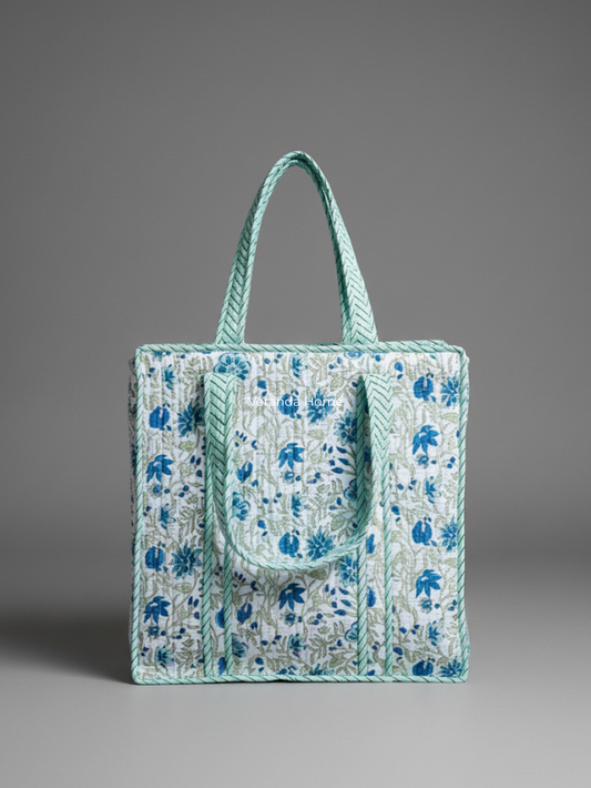 Azure Meadow Cotton Tote Bag