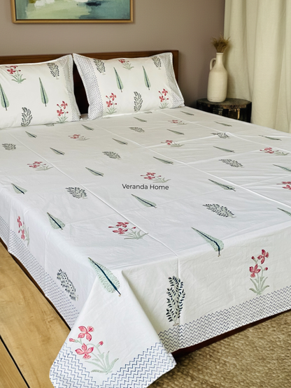 Pankh Phool Block Print Cotton Bedsheet