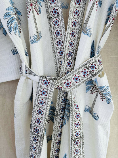 Palm Floral Block Print waffle Bathrobe